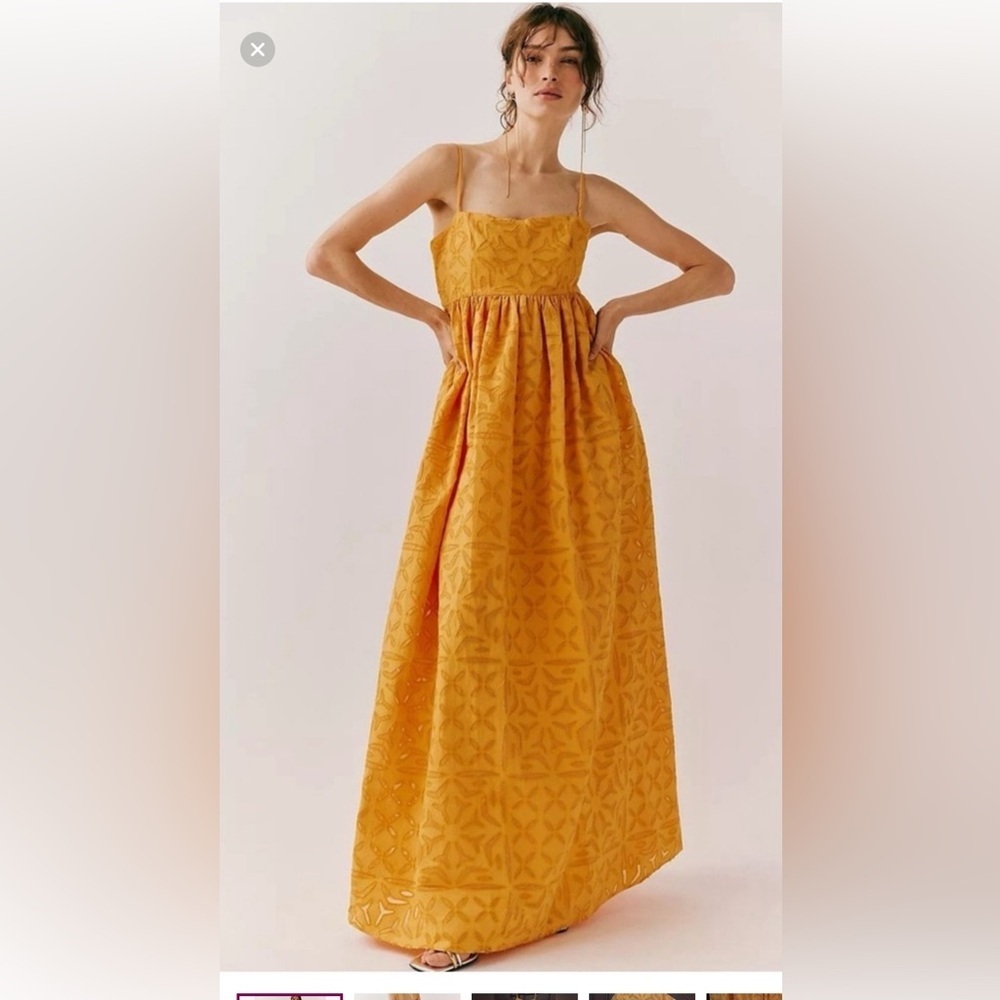 NWT Free People Boardwalk Golden Yellow Eyelet Maxi Dress Women’s Medium $400